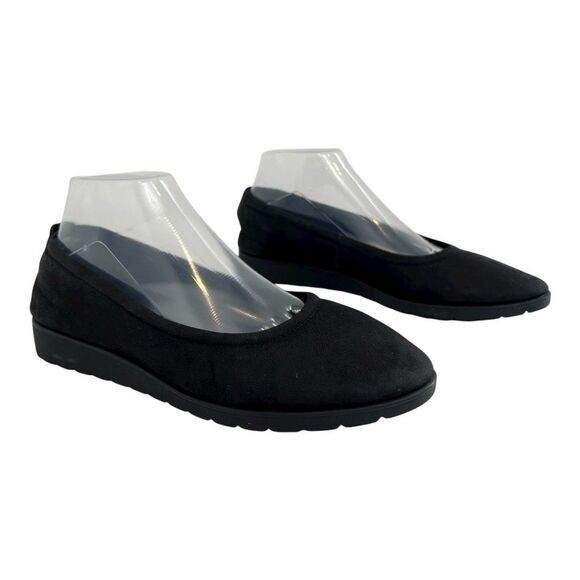 Eileen Fisher Womens Size 9.5 Black Leather Honest Low Wedge Ballet Flats Shoes - Picture 1 of 9